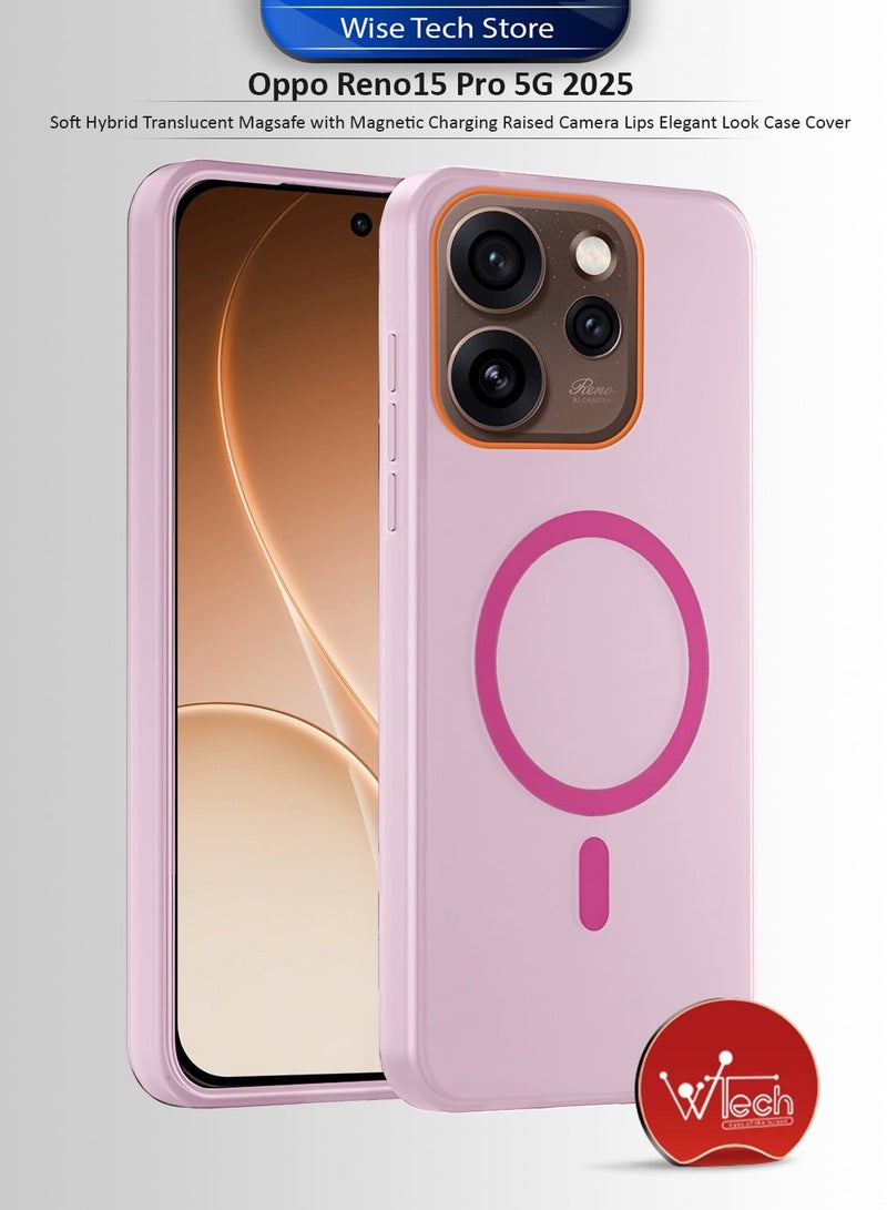 دبليو تيك غطاء هاتف Oppo Reno15 Pro 5G 2025 هجين شفاف مع ماجسيف وشحن مغناطيسي ورفع حواف الكاميرا بمظهر أنيق (MCMPMN) - وردي فاتح - Image 1